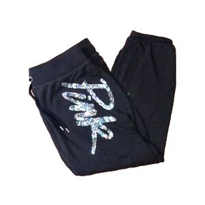 PINK Victoria’s Secret Medium Black Joggers Sequin Logo Sweatpants Athleisure